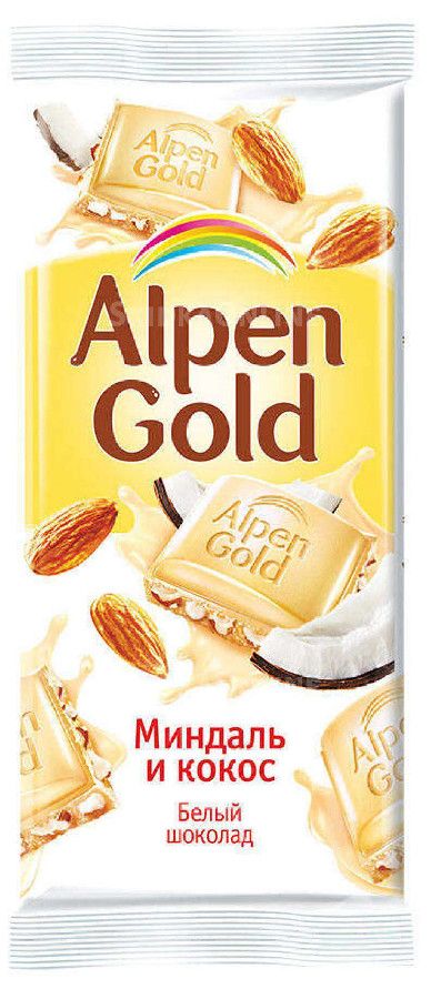 Шоколад Alpen Gold белый миндаль/кокосовая стружка 85г