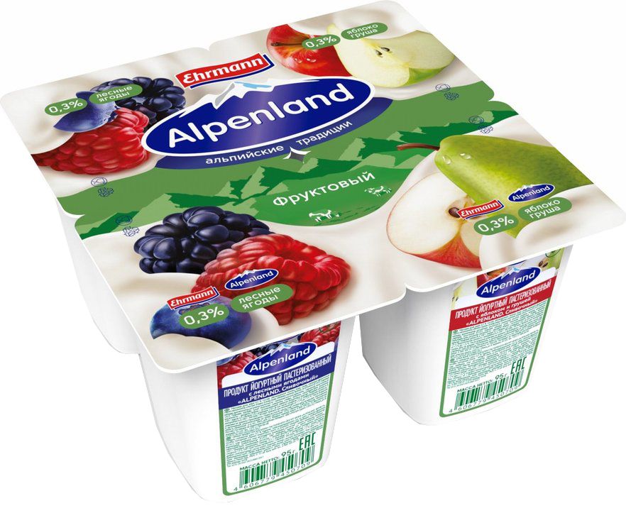 Йогуртный продукт Альпенленд 0,3% лесные ягоды/яблоко/груша 95г 
