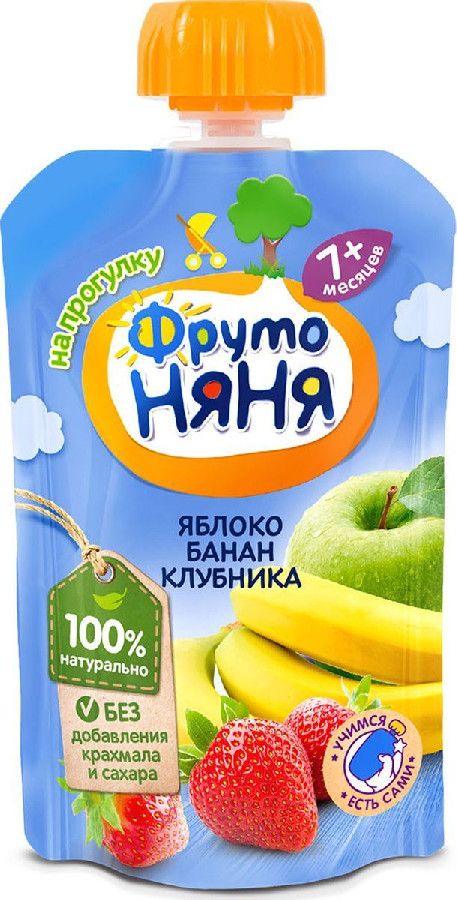 Десерт ФрутоНяня яблоко/банан/клубника 90г 