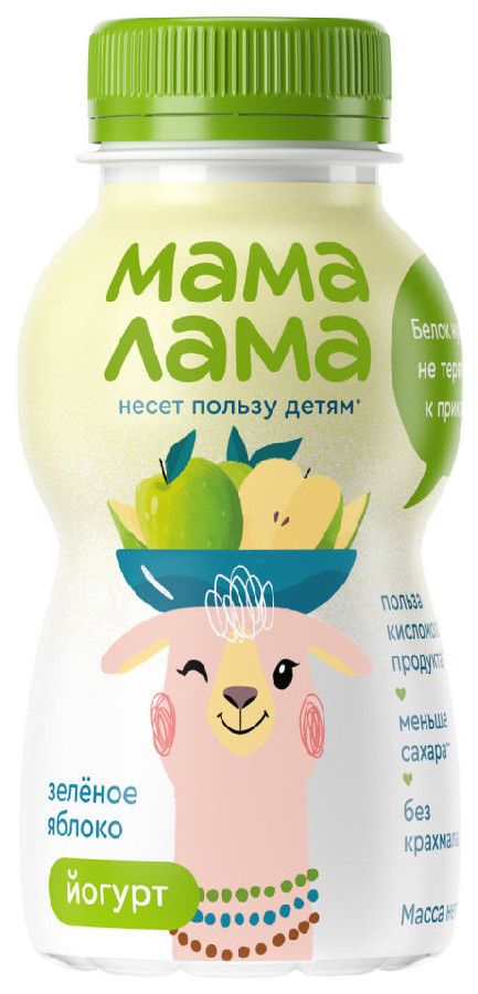 Йогурт питьевой Мама Лама 2,5% 200г зеленое яблоко