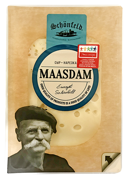 Сыр Маасдам 45% 125г нарезка Шонфилд
