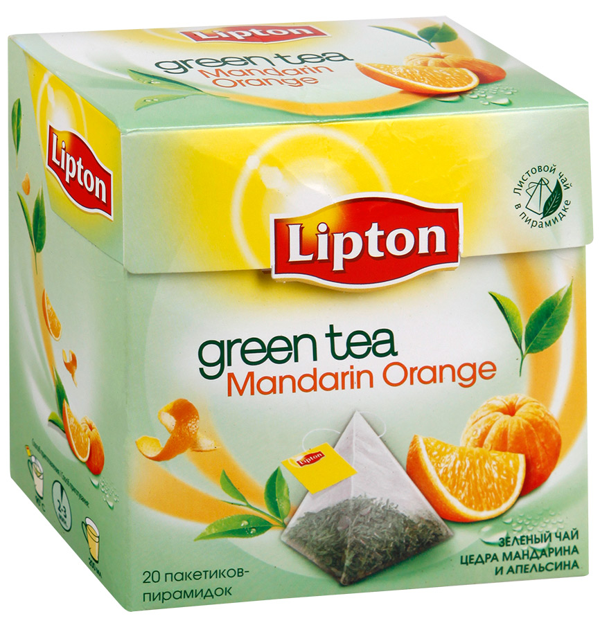 Чай Липтон цедра мандарин и апельсин 20 пакетиков зеленый