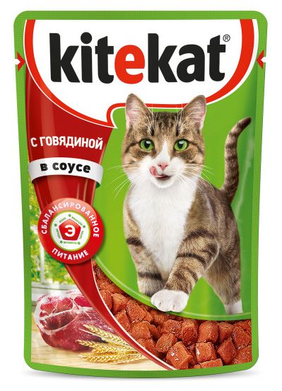 Корм для кошек Kitekat с говядиной в соусе 85г 