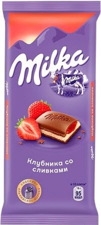 Шоколад молочный Milka клубника/сливки 85г