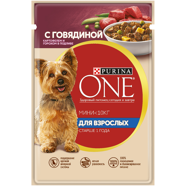 Корм для собак Purina One мини говядина/картошка/горох 85г 
