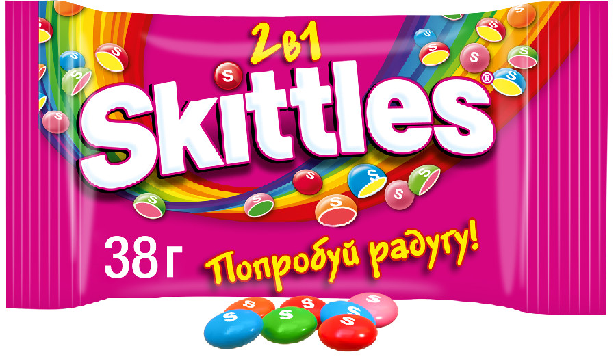 Драже в сахарной глазури Skittles "2 в 1" 38г