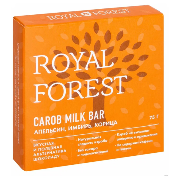 Шоколад Royal Forester без сахара апельсин имбирь 75г