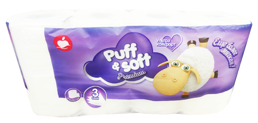 Бумага туалетная Puff&Soft Premium 3 слоя 8шт