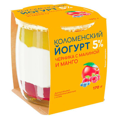 Йогурт 5% 170г черник/малина/манго стекло Коломенский