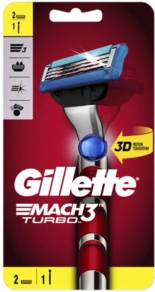 Станок для бритья Gillette Mach3 Turbo + 2 кассеты Red